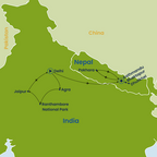 India Nepal Tour Map Dehli to Kathmandu 01